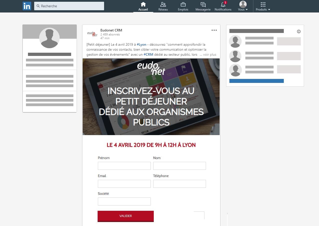 Formulaire Eudonet LinkedIn