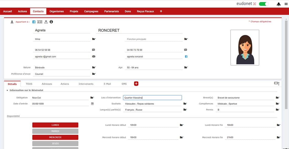 Gestion des bénévoles Fiche Contact