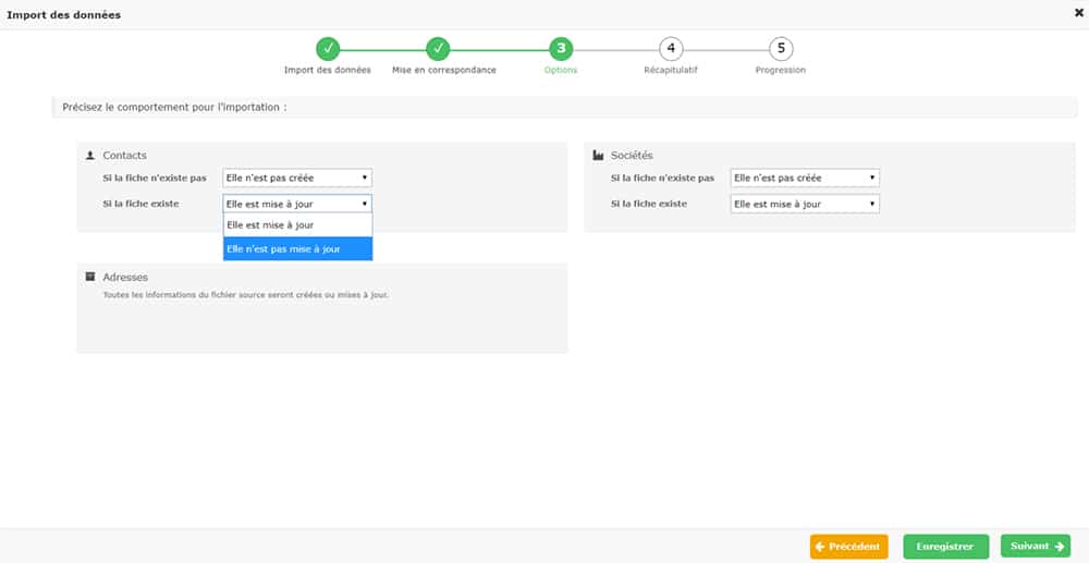 Mise à jour import données CRM