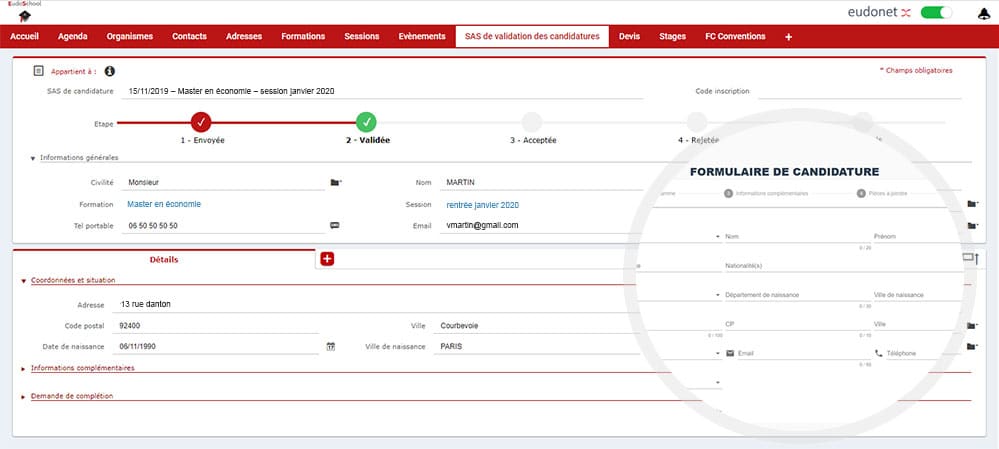 SAS validation candidatures CRM