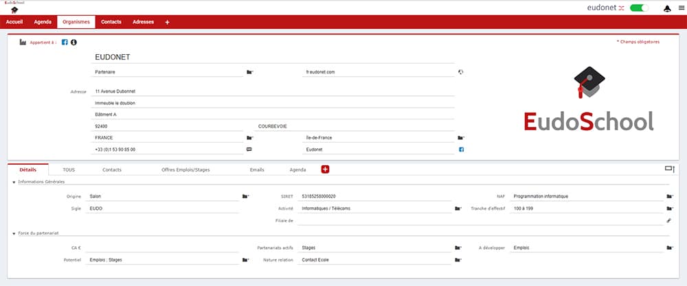 Fuche CRM Gestion partenariat